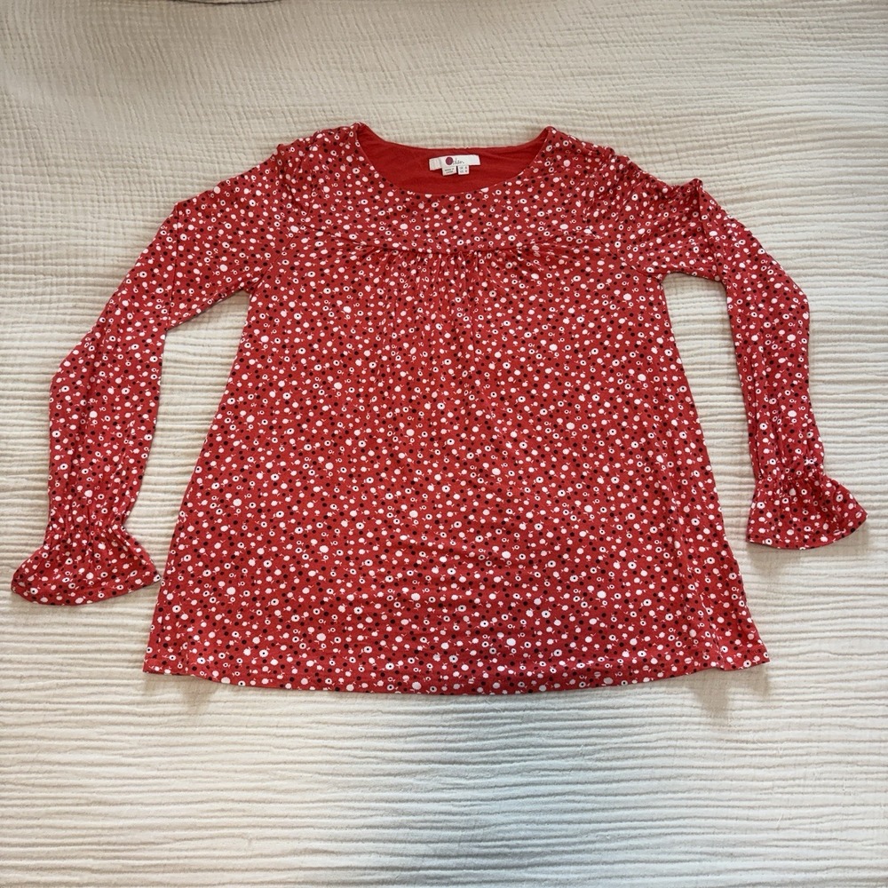BODEN Top Women’s US 4 Red Floral Long Sleeve Stretch Preppy Boho Garden Fairy